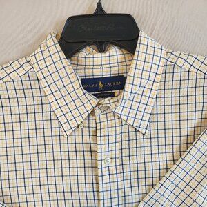 Ralph Lauren Shirt Mens XL Yellow Blue White Gingham Check Classic Fit Cotton
